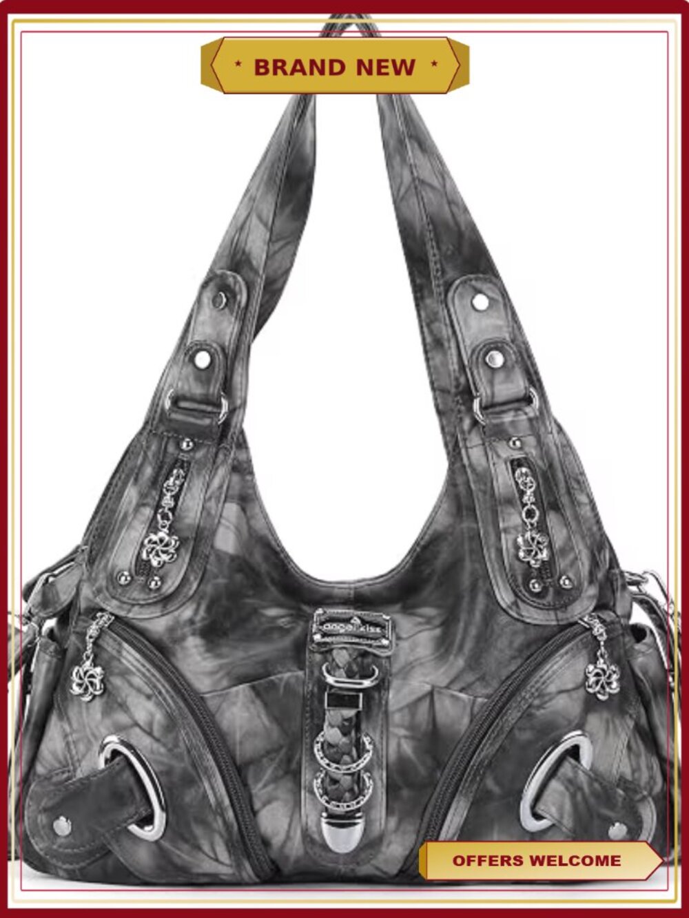 Hobo Shoulder Handbag Vegan Leather Satchel with Zipper Compartments